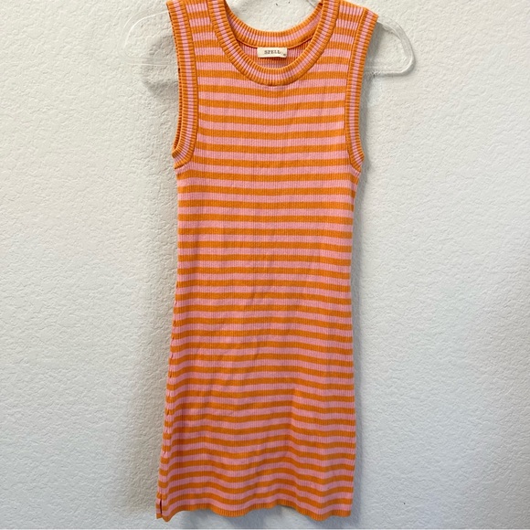 SPELL Hibiscus Lane Calypso Knit Mini Dress Striped Pink Orange Size XS - Picture 2 of 5